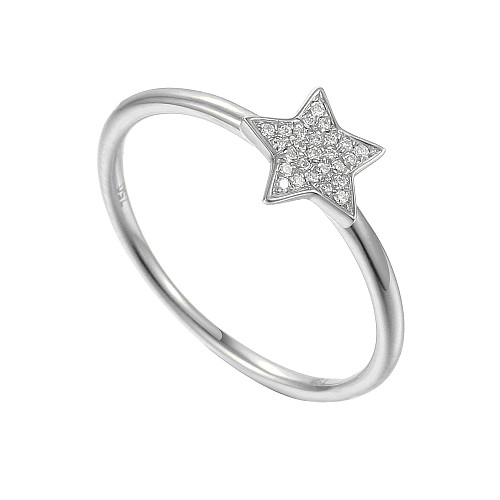 Round Brilliant Cut Diamond Pave Set Star Shape Ring