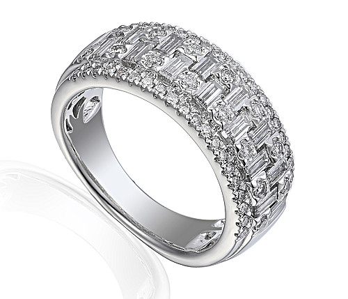 Claw and Channel Set Round Brilliant Cut and Baguette Cut Diamond Half Eterntiy Ring