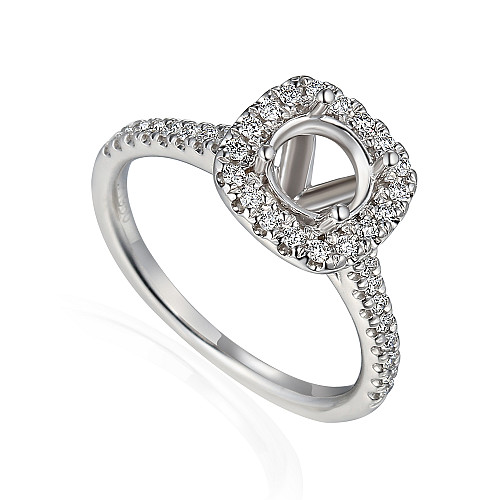 Round Brilliant Cut Claw Set Centre With Micro Set Diamond Halo And Shoulders Semi Set Ring