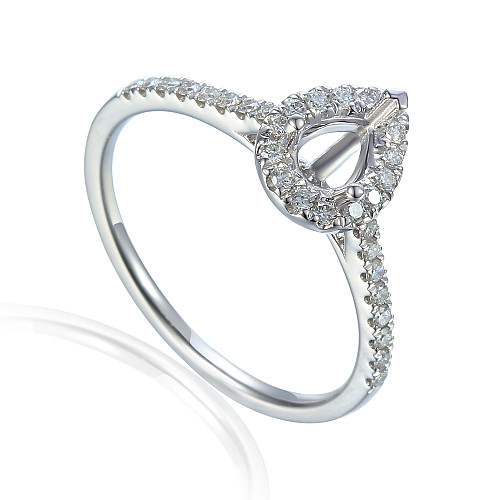 Pear Shape Cut Claw Set Centre With Round Brilliant Cut Diamond Micro Set Halo And Shoulders Semi Set Ring