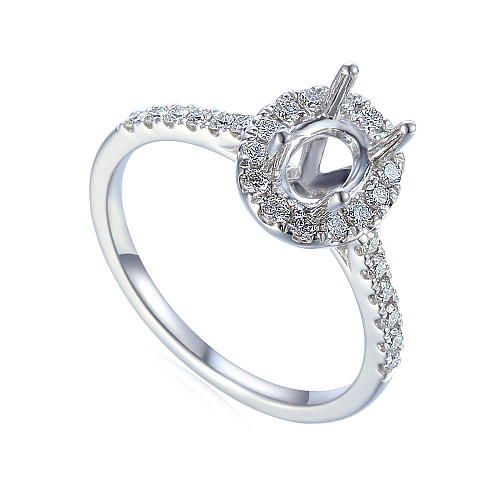 Oval Cut Claw Set Centre With Round Brilliant Cut Diamond Micro Set Halo And Shoulders Semi Set Ring