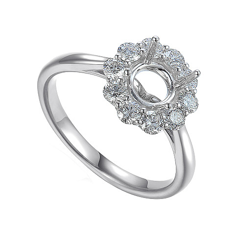 Round Brilliant Cut Claw Set Centre With Round Brilliant Cut Diamond Halo Semi Set Ring