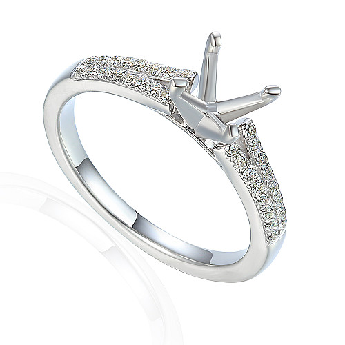 Round Brilliant Cut Claw Set Centre With Micro Set Diamond Shoulders Semi Set Ring
