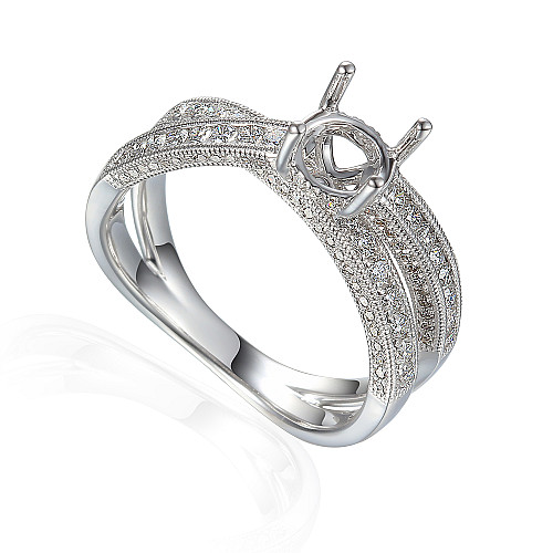 Round Brilliant Cut Claw Set Centre With Milgrain Micro Set Diamond Split Shoulders Semi Set Ring