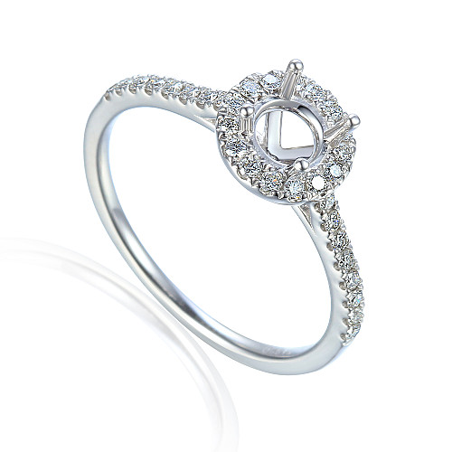 Round Brilliant Cut Claw Set Centre With Round Brilliant Cut Diamond Micro Set Halo And Shoulders Semi Set Ring