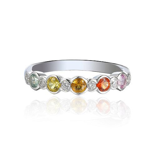 Rubover Set Round Multi Colour Sapphire & Diamond Half Eternity Ring