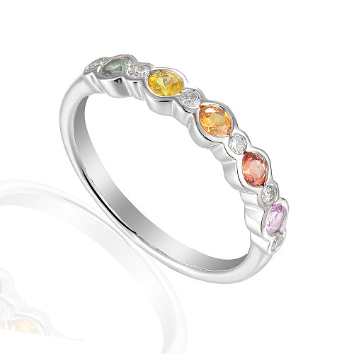 Rubover Set Round Multi Colour Sapphire & Diamond Half Eternity Ring