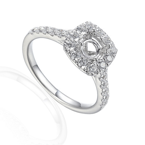 Round Brilliant Cut Claw Set Centre With Micro Set Diamond Halo And Shoulders Semi Set Ring