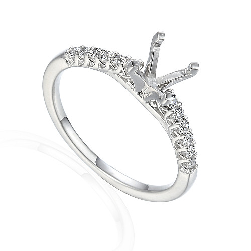 Round Brilliant Cut Claw Set Centre With Micro Set Diamond Shoulders Semi Set Ring
