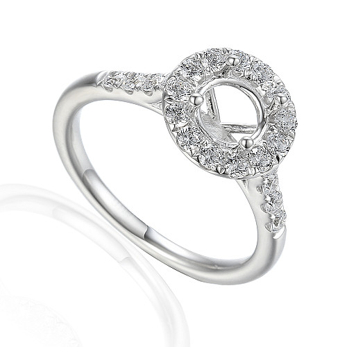 Round Brilliant Cut Claw Set Centre With Micro Set Diamond Halo And Shoulders Semi Set Ring