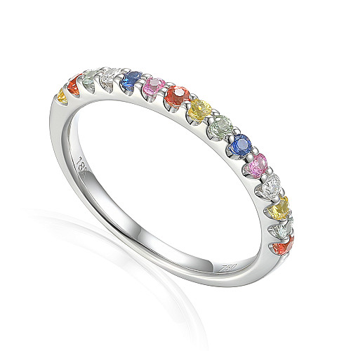 Micro Set Multi Colour Fancy Sapphire Half Eternity Rainbow Stacking Ring