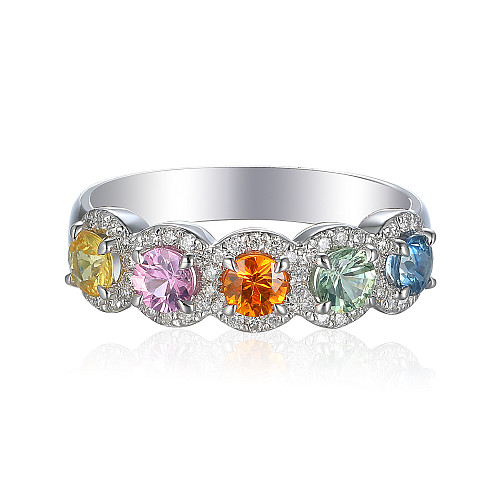 Claw & Micro Set 5 Stone Multi Colour Sapphire Diamond Halo Ring