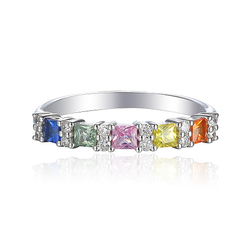Claw Set Princess Cut Multi Colour Sapphire & Round Diamond Half Eternity Stacking Ring
