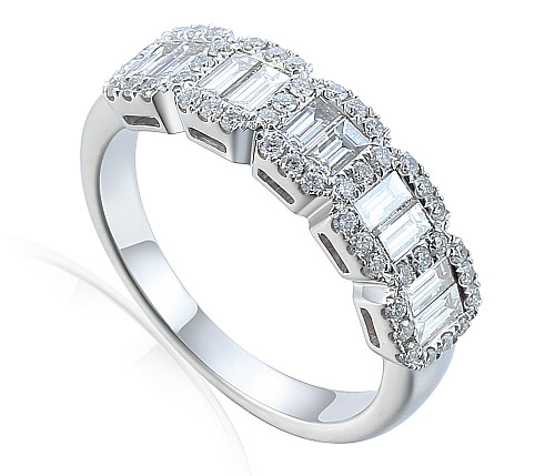 Claw and Channel Set Baguette and Round Brilliant Cut Diamond Half Eternity Ring