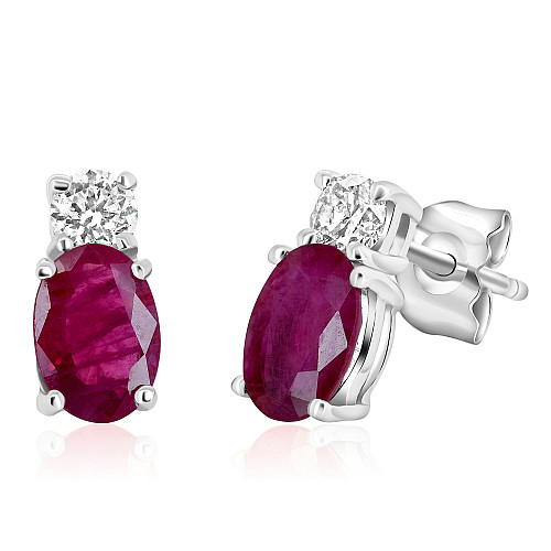 Oval 7x5 Ruby & Diamond Drop Earring