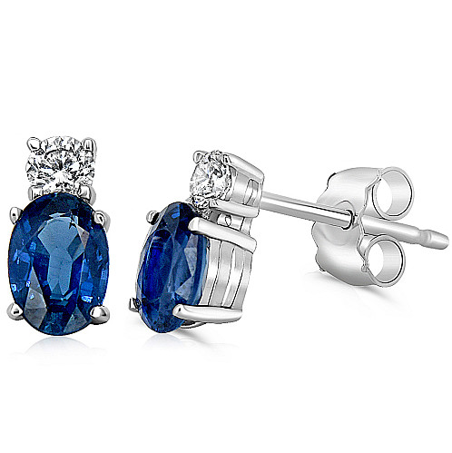 Oval 7x5 Blue Sapphire & Diamond Drop Earring