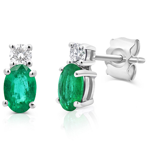 Oval 8x6 Emerald & Diamond Drop Earring