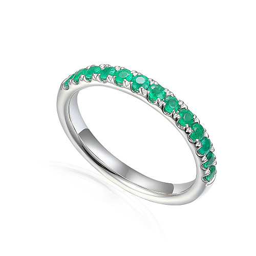 Claw Set Round Emerald Half Eternity Ring