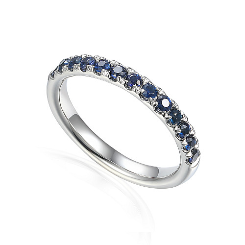 Claw Set Round Blue Sapphire Half Eternity Ring