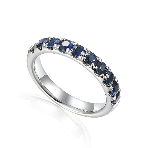 Claw Set Round Blue Sapphire Half Eternity Ring