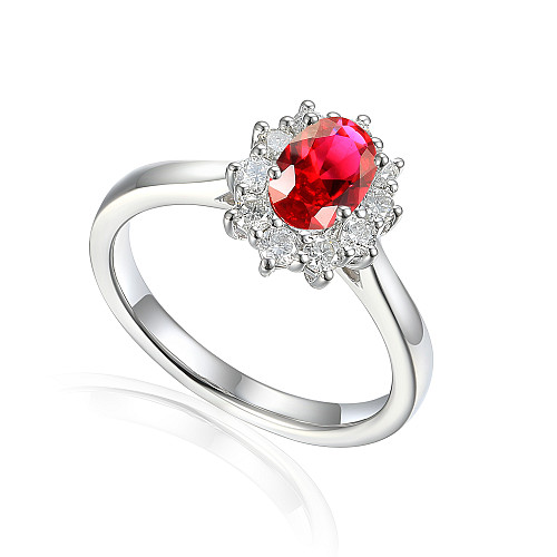 Micro Set Oval and Round Brilliant Cut Ruby and Diamond Ring