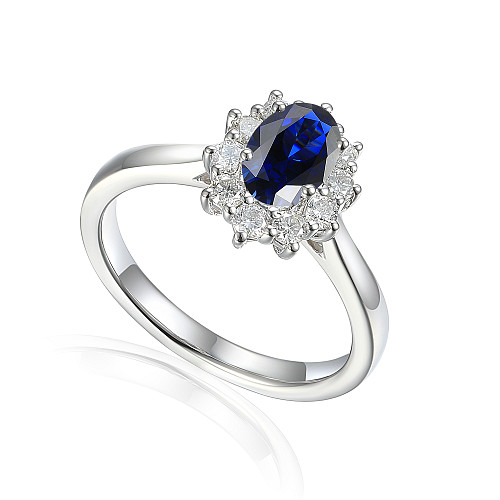 Micro Set Oval and Round Brilliant Cut Blue Sapphire and Diamond Ring