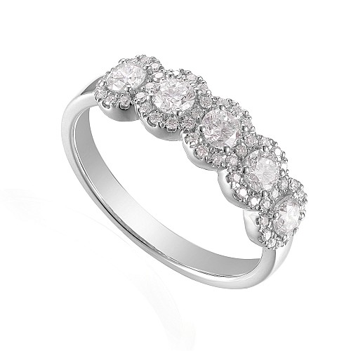 Round Brilliant Cut Diamond Claw Set  5 Stone Halo