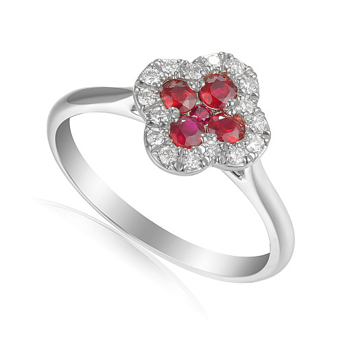 Ruby and Round Brilliant Cut Diamond Cluster Ring
