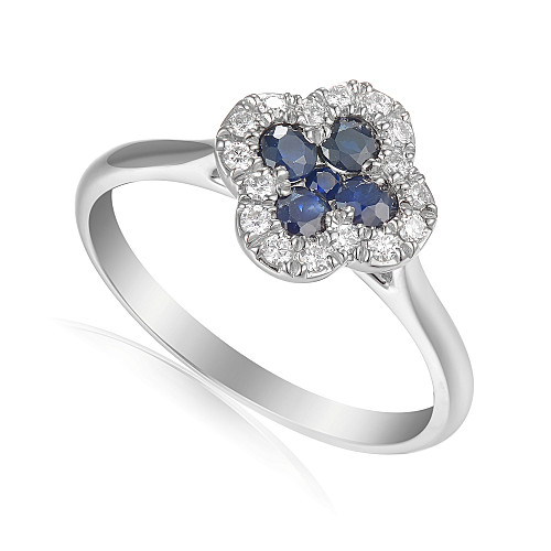 Blue Sapphire and Round Brilliant Cut Diamond Cluster Ring