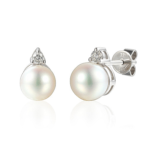 Claw Set Round Pearl With Round Brilliant Cut Diamond Stud Earrings