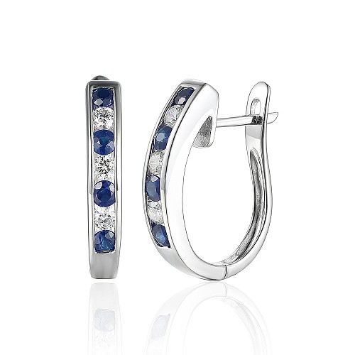 Channel Set Round Sapphire & Round Diamond Huggie Hoop Earrings