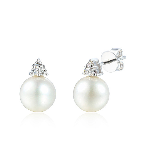 Micro Set Round Brilliant Cut Diamond And Pearl Drop Earrings