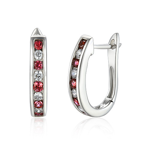 Channel Set Round Brilliant Cut Ruby & Diamond Hoop Earrings