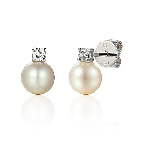 Micro Set Round Brilliant Cut Diamond And Pearl Drop Earrings