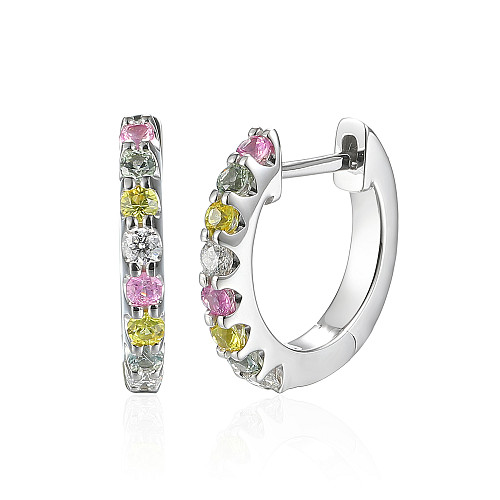 Micro Set Multi Colour Fancy Sapphire Rainbow Huggie Hoop Earrings