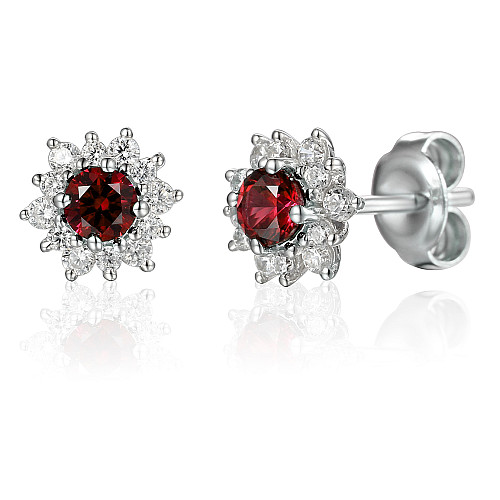 Round Brilliant Cut Ruby & Diamond Cluster Earrings
