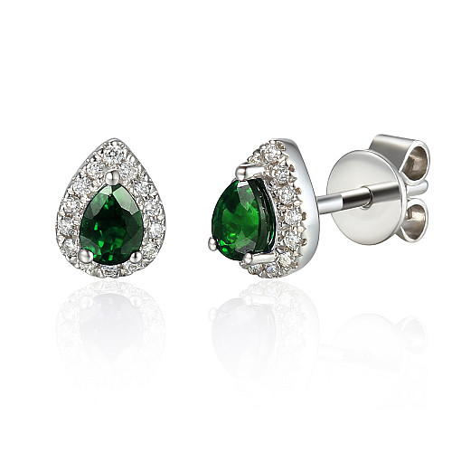 Pear Shape Ruby & Round Brilliant Cut Diamond Halo Earrings