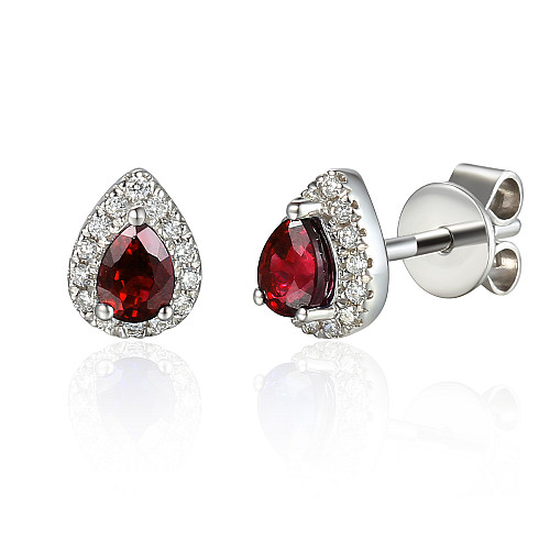 Pear Shape Ruby & Round Brilliant Cut Diamond Halo Earrings