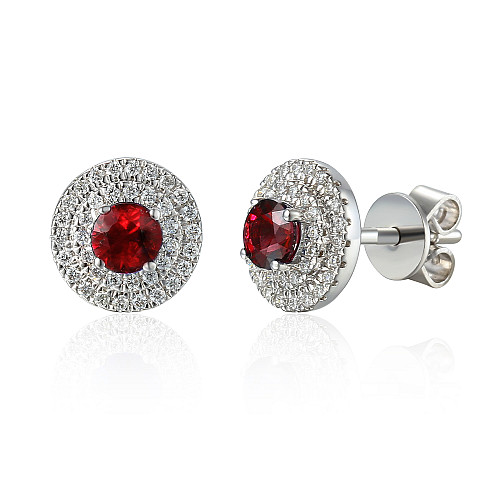 Round Brilliant Cut Ruby & Diamond Double Halo Earrings
