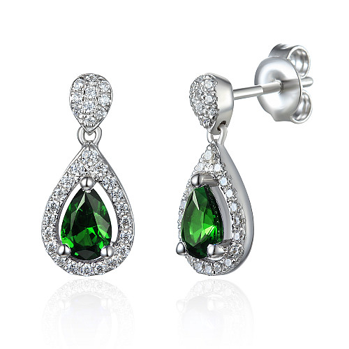 Pear Shape Emerald and Diamond Halo Drop Earrings