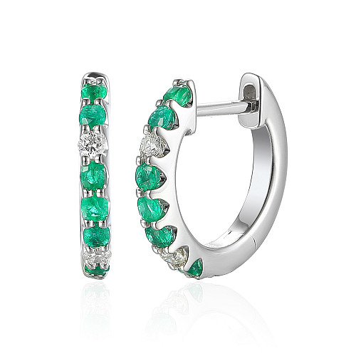 Micro Set Emerald And Diamond Huggie Hoop Earrings