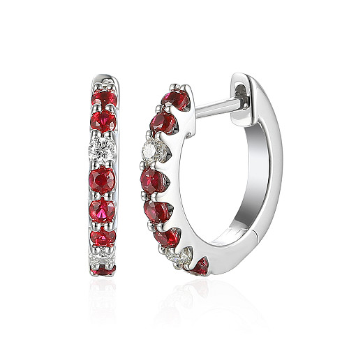 Micro Set Ruby And Diamond Huggie Hoop Earrings