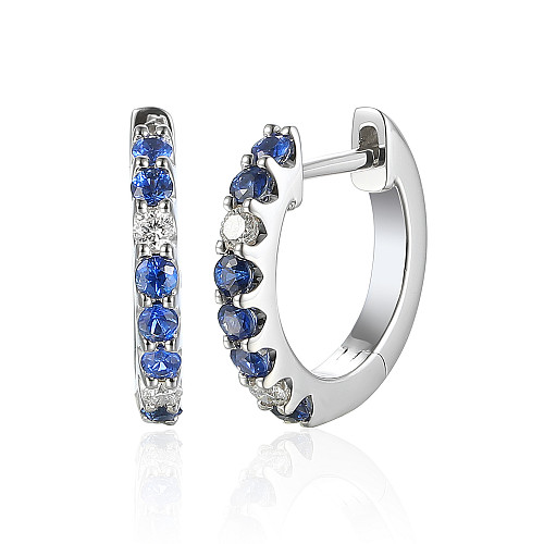 Micro Set Blue Sapphire And Diamond Huggie Hoop Earrings