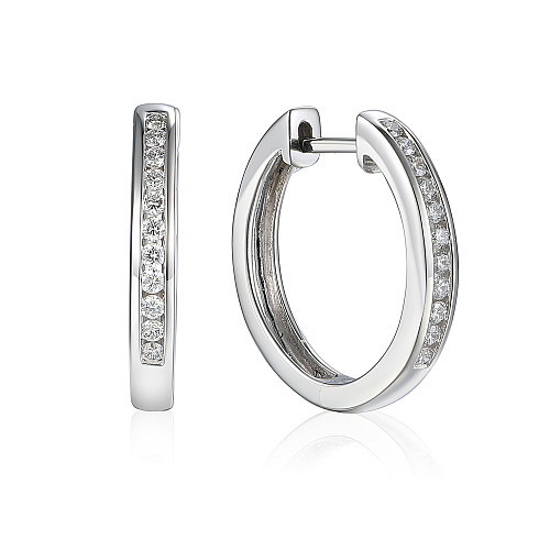 Channel Set Diamond Huggie Hoop Earrings