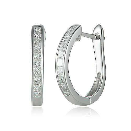 Channel Set Princess Cut Diamond Hoop Earrings