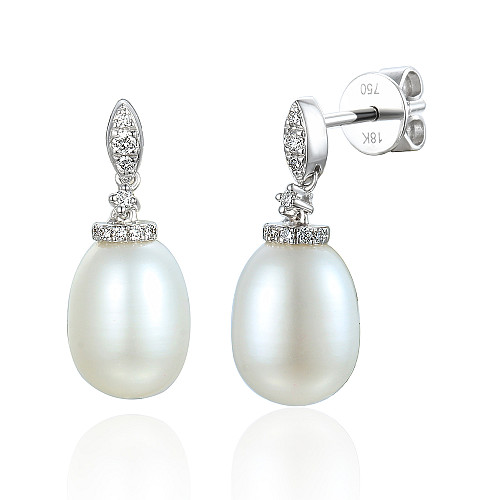 Claw Set Round Pearl With Micro Set Round Brilliant Cut Diamond Drop Earrings