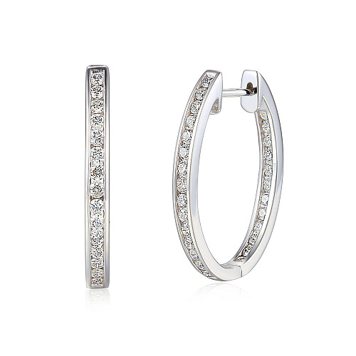 Channel Set Round Brilliant Cut Diamond Hoop Earrings