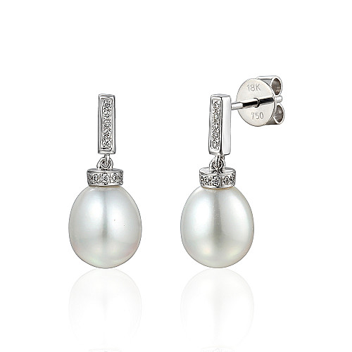 Micro Set Round Brilliant Cut Diamond And Pearl Drop Earrings