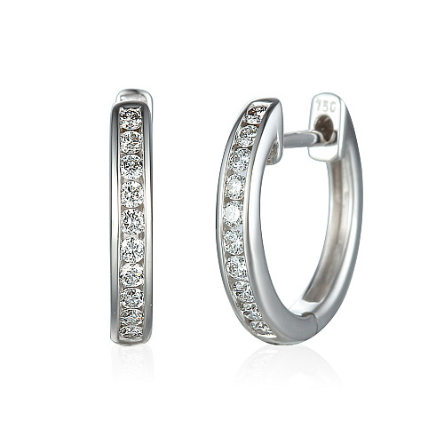 Channel Set Round Brilliant Cut Diamond Hoop Earrings