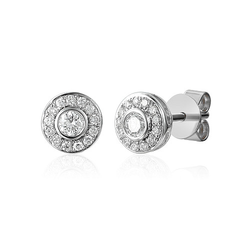 Rubover Set Diamond Circle Halo Stud Earrings